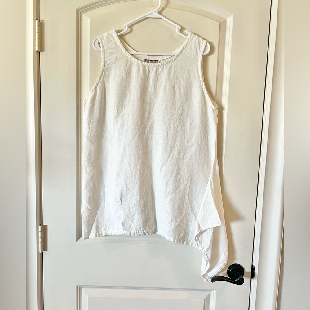 B. Hadikusumo Ivory 100% Linen Asymmetrical Tank Top Medium Lagenlook Boho